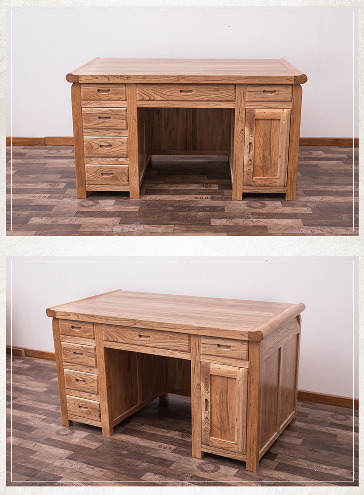 老榆木全实木书桌简约现代办公桌家用学生写字台书画桌书房电脑桌素面