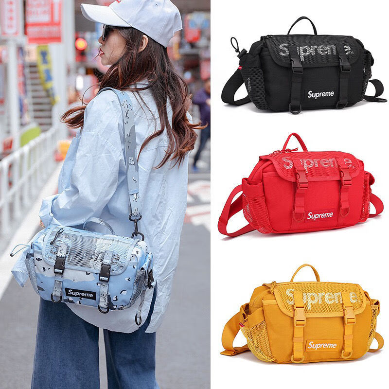 supreme20ss48thwaistbag3m迷彩网眼格单肩包斜挎包男女腰包黑色