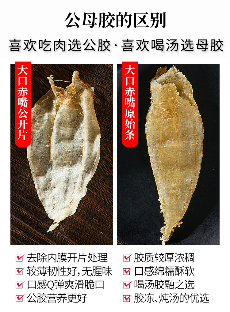 大口赤嘴鰵魚膠野生深海老魚膠白花膠孕婦月子滋補乾貨非即食3年36頭