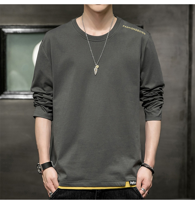 花花公子长袖t恤男士纯色内搭打底衫春秋季新款圆领衣服男潮上衣白色m