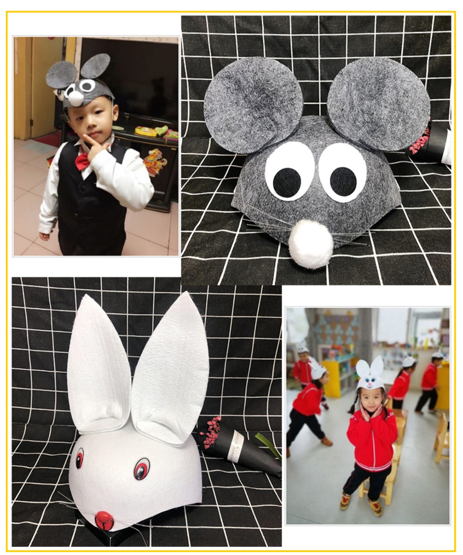 儿童圣诞节小动物头饰表演道具卡通老鼠头套幼儿园大灰狼兔子帽子