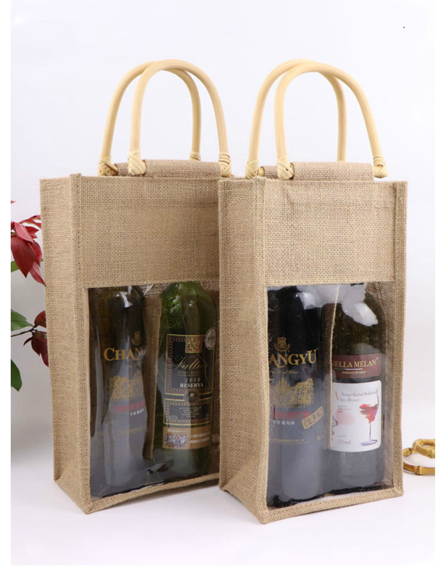 酒袋子定制亚麻布手提白酒葡萄酒礼品袋定做红酒包装盒双支酒礼盒sn
