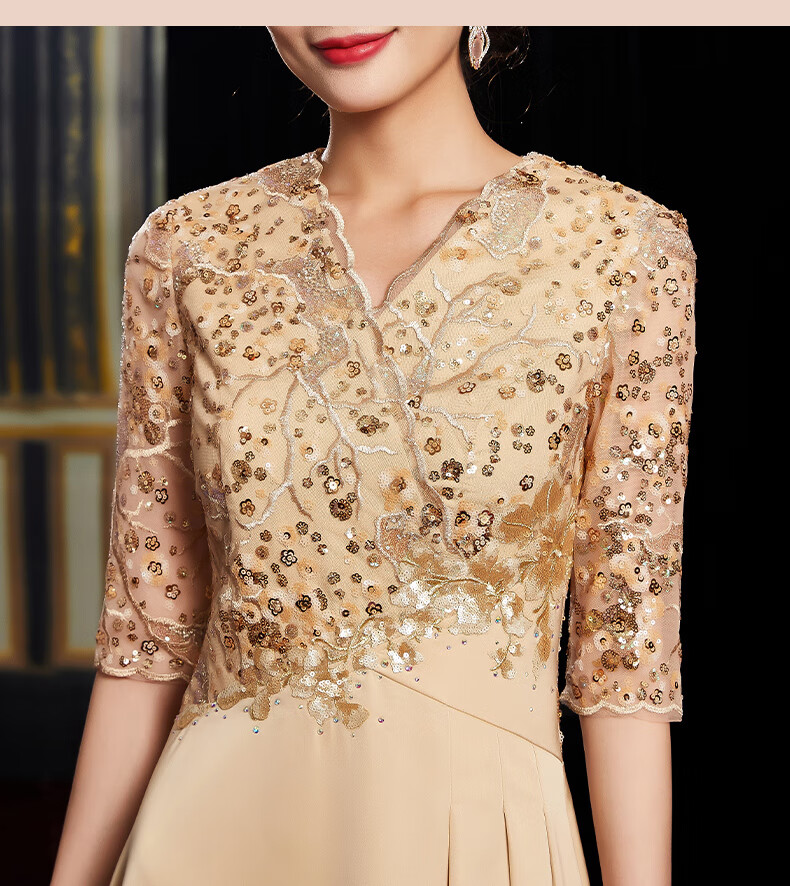 秉藜婚礼妈妈装高贵喜婆婆结婚宴旗袍香槟色嫁女儿新娘妈妈婚宴礼服