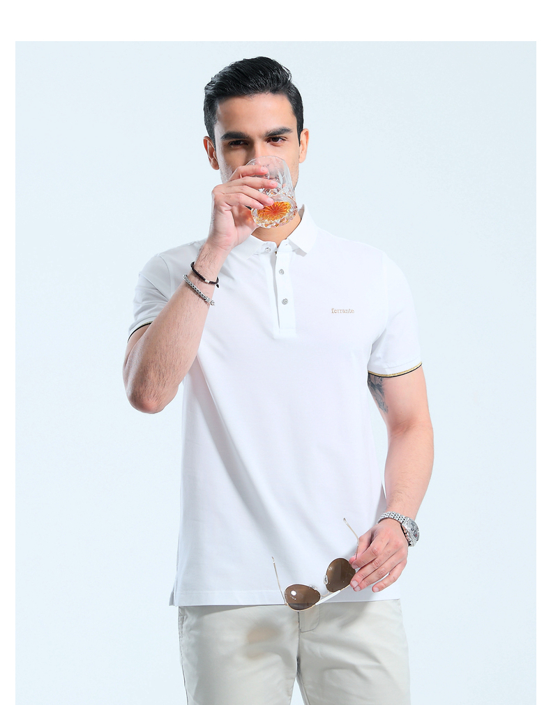 ferrante/费兰特夏季logo刺绣棉混纺翻领短袖t恤7036-80 白色 185/54