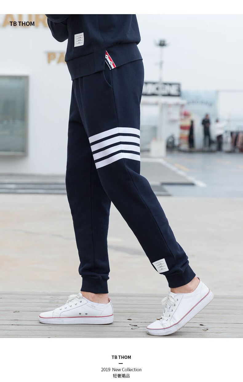 裤情侣四条杠潮牌束脚长裤运动休闲裤秋冬高档轻奢 黑色 00码/26