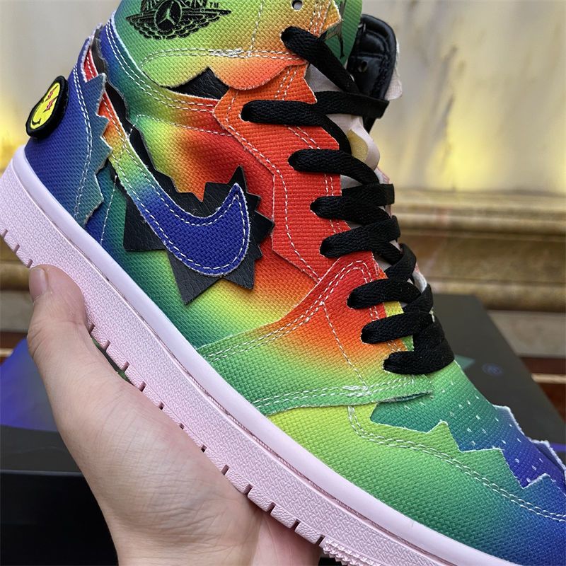 ni·ke 耐·克【官方旗舰】aj1 乔1扎染彩虹三方联名高帮篮球鞋 彩色