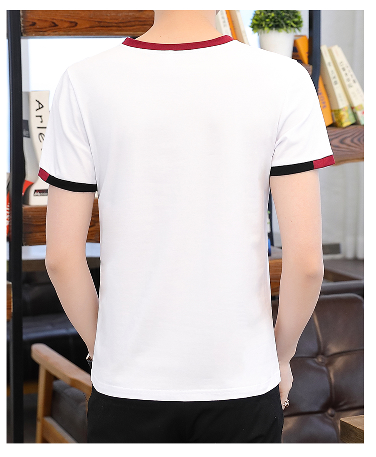 夏季棉短袖v领t恤潮流英文刺绣精神小伙韩版修身白色t9518p25 白色 m