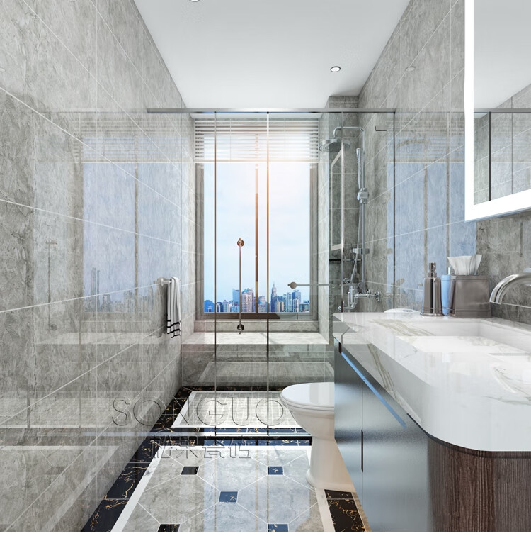 松果瓷砖灰色通体大理石客厅地砖现代简约深色卫生间厨房墙砖瓷砖