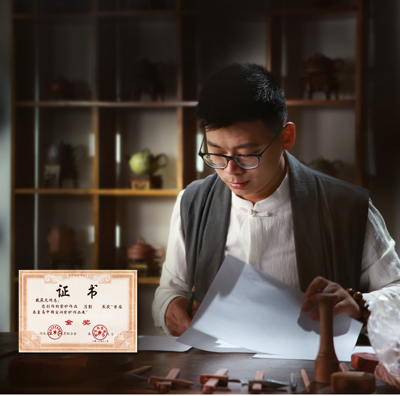 藏壶天下宜兴紫砂壶戴晨光9孔全手工茶壶家藏老底槽青石瓢金莲生香