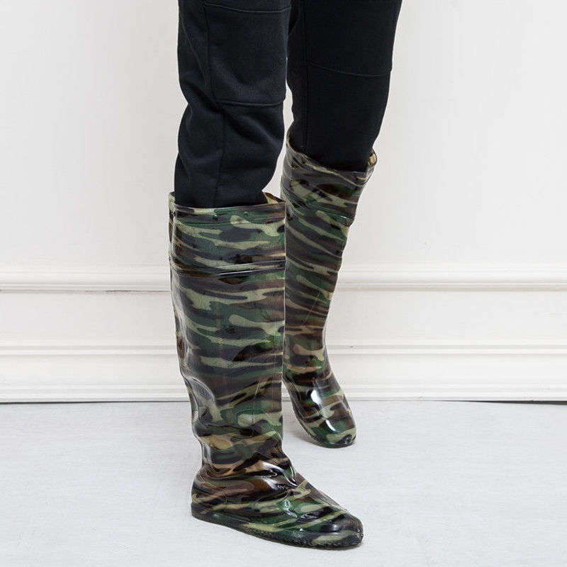 插秧雨鞋高筒雨靴过膝下水裤加长软胶鞋过膝水田农田水靴水鞋男女迷彩