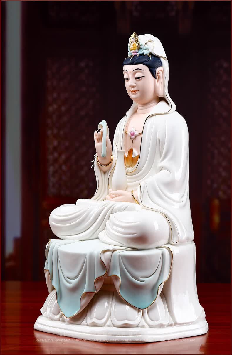 造趣(zao qu)陶瓷坐式大势至菩萨佛像坐莲彩绘供奉佛像佛堂寺庙西方