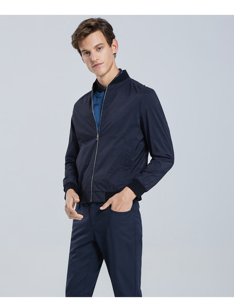 劲霸男装夹克男春季新品时尚简约商务休闲短版茄克bkda1111深兰170