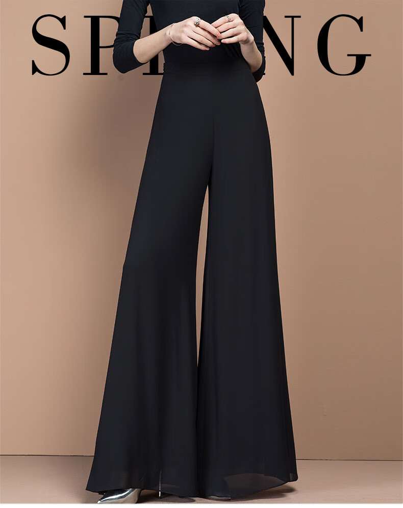 纳绎雪纺阔腿裤女高腰垂感春秋季夏季黑色2021年新款甩腿裤子大脚裤女