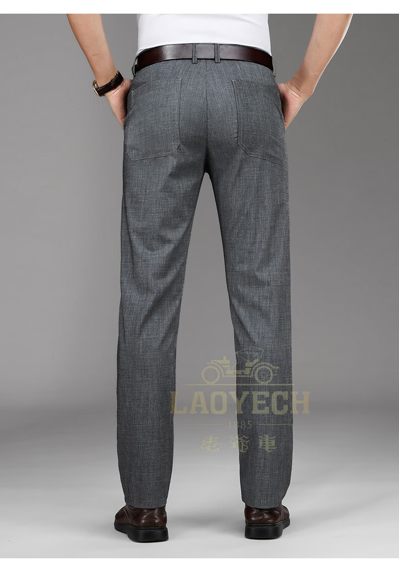 老爷车男裤夏季薄款裤子男高腰中老年休闲裤男高品质品牌爸爸装亚麻