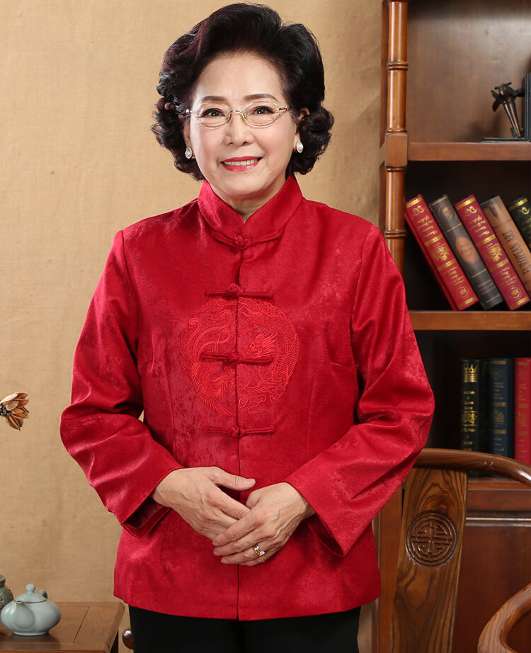 老年人唐装男寿星喜庆红色衣服夏装80岁过大寿生日红衣服秋冬套装