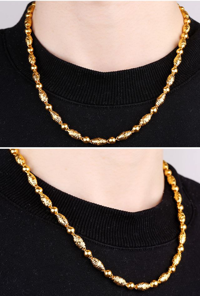 老凤凰黄金项链男999足金项链一株一橄榄男士黄金转运珠显粗项链大气