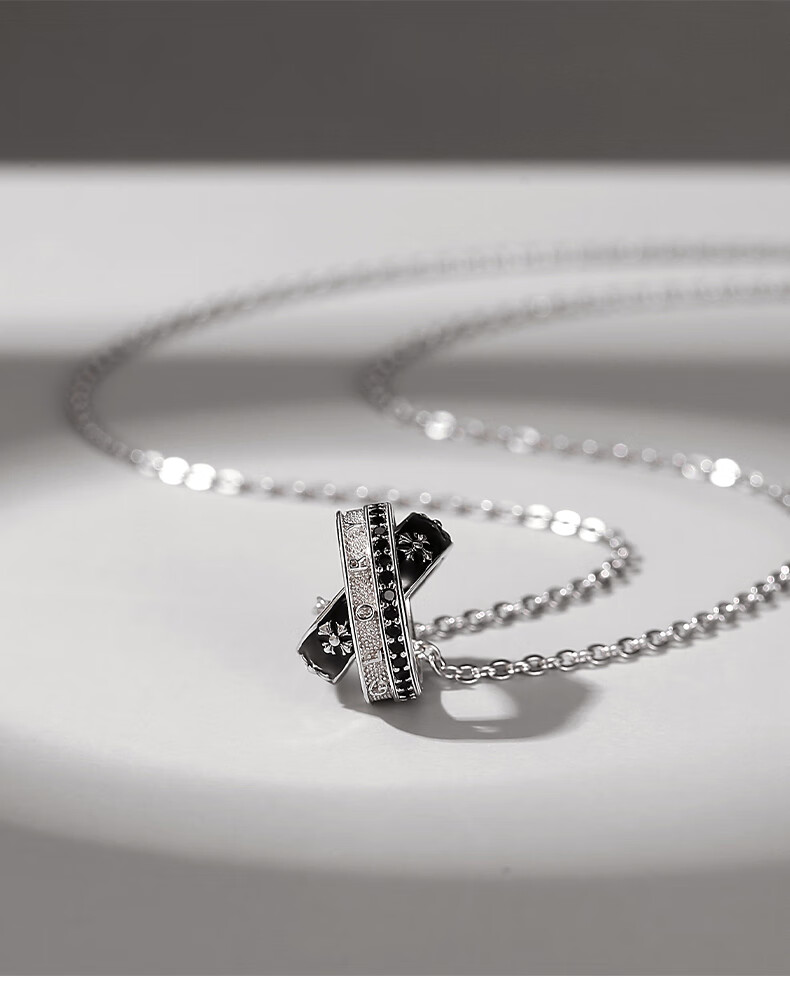 mam小ck骑士双环项链男925银潮流刻字环环相扣十字架克罗吊坠送男朋友