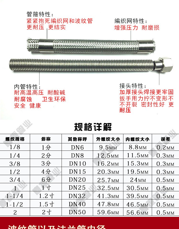 定制定做304不锈钢波纹管1寸dn25高温高压蒸汽工业金属软管钢丝编织网