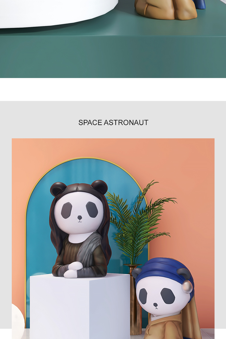 电视机熊猫摆件戴珍珠耳环少女摆件创意熊猫客厅电视柜酒柜家居饰品