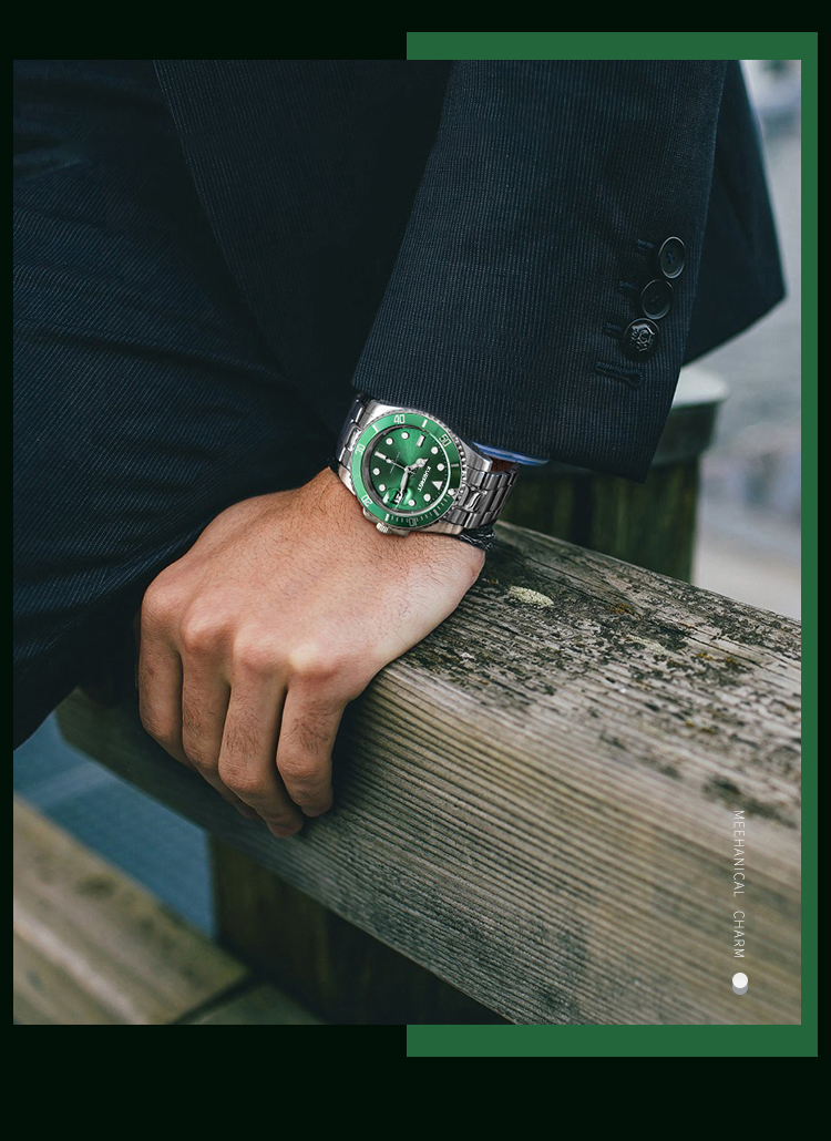 酷尔时顿(kuerst)男士水鬼全自动机械表 时尚潮流钢带潜水手表夜光