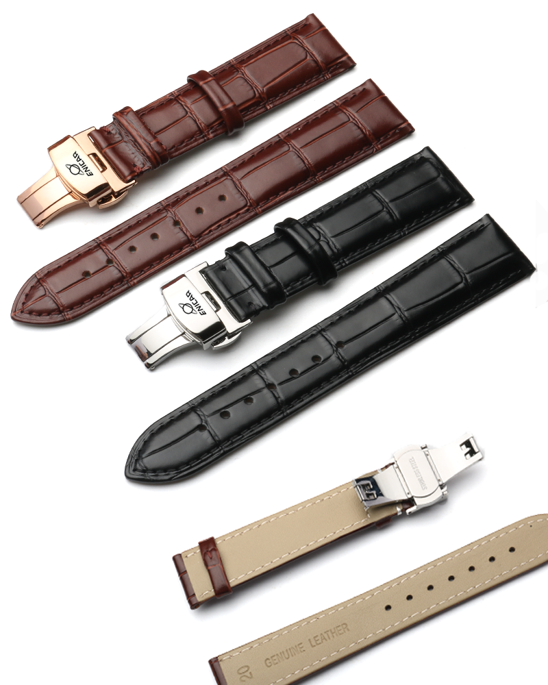 适用于英纳格表带真皮男女原装牛皮精钢双按蝴蝶扣防水手表链20mm