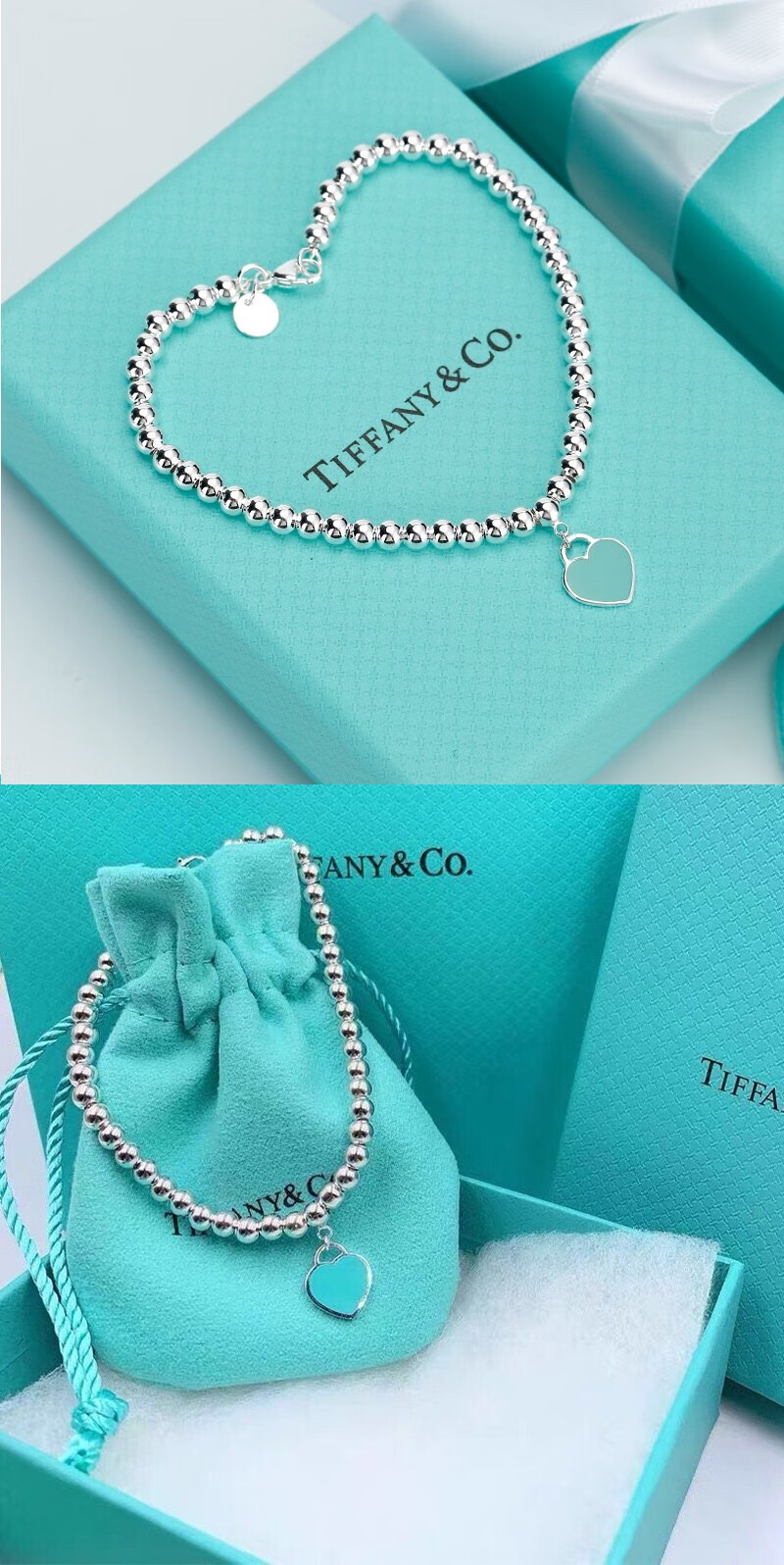 【m】蒂凡尼tiffany & co蒂芙尼手链蓝珐琅爱心配圆珠手链预售 16.