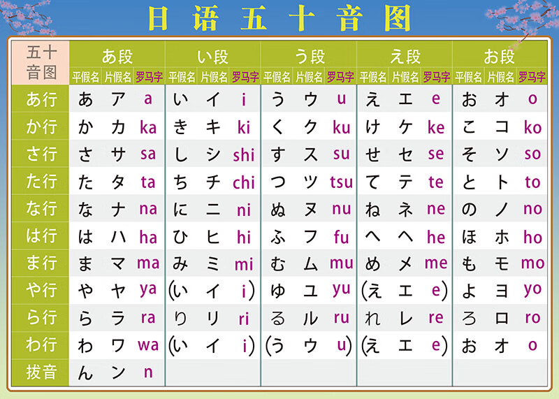 五十音图挂图 日语五十音图表罗马音平假片假名健盘对照日文基础贴图