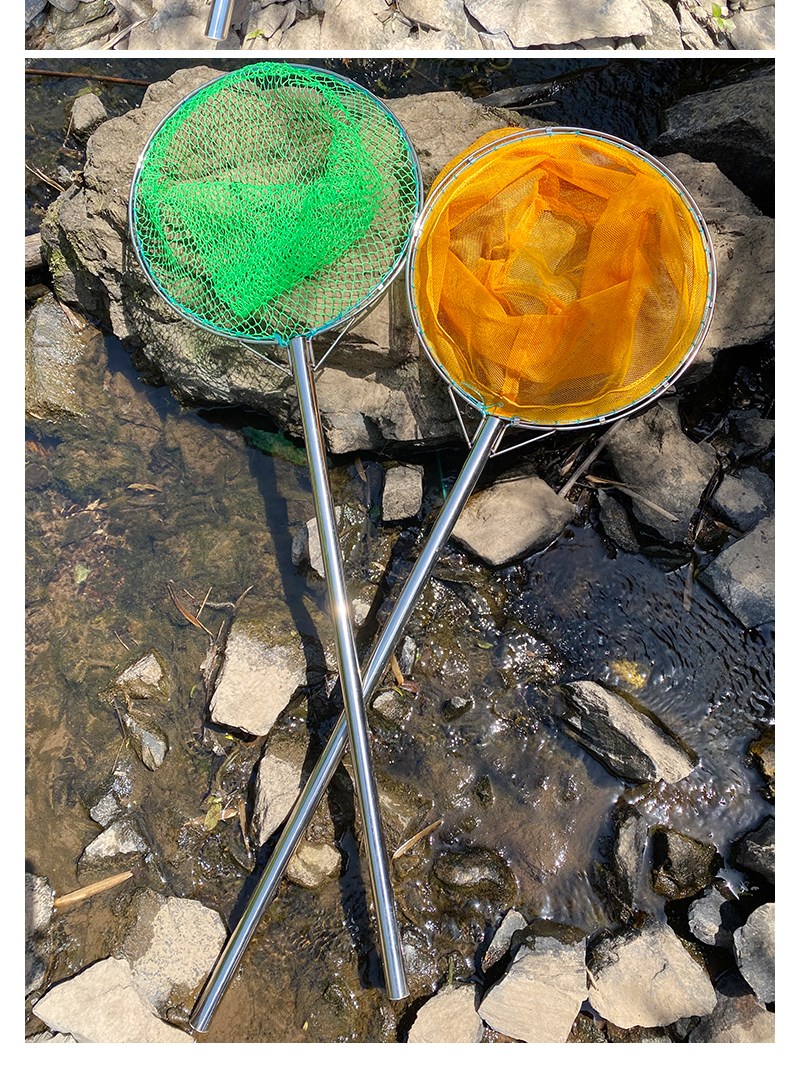 不锈钢抄网捞鱼网渔具捞虾网兜实心一体密眼鱼捞抄子操网抄网80cm长