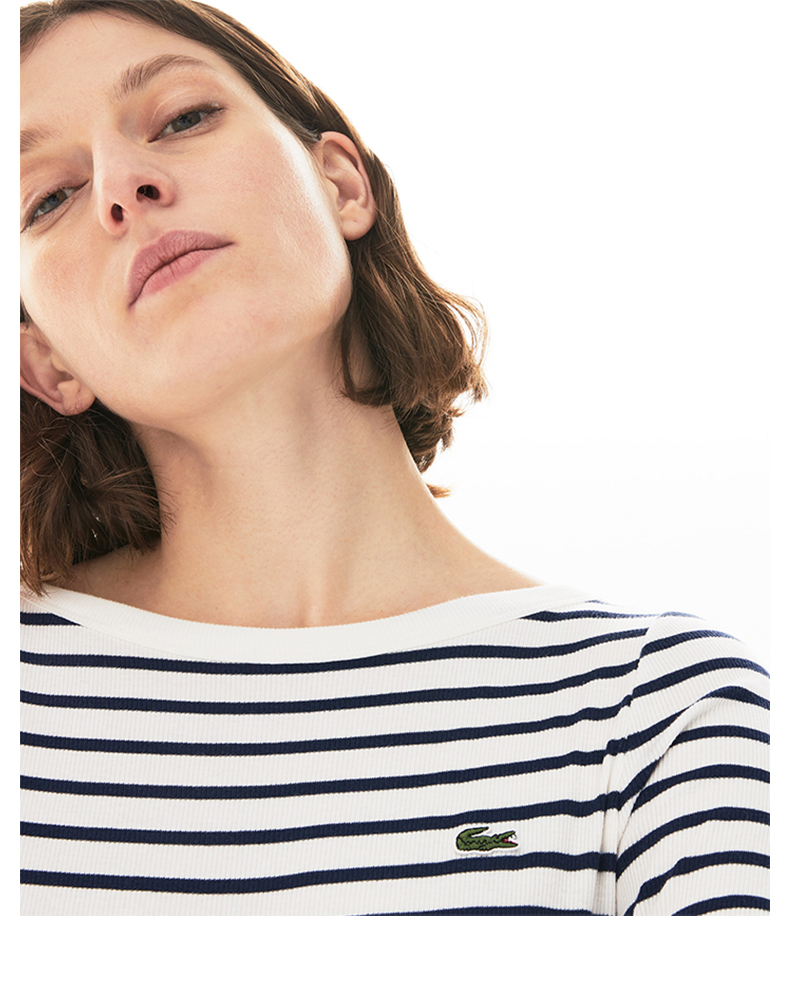 【商场同款】lacoste法国鳄鱼女装春夏时尚休闲清新条纹长袖连衣裙女