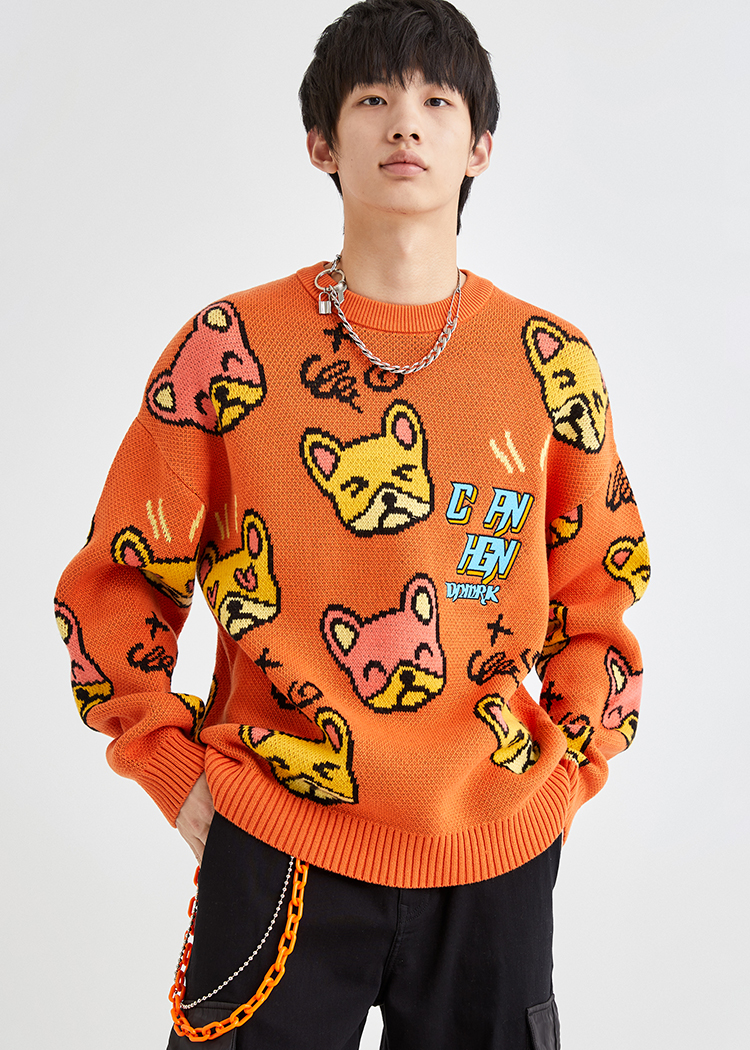 琼斯冬季男毛衣卡通舒适可爱潮圆领针织衫毛衫221424008 f14亮橙色
