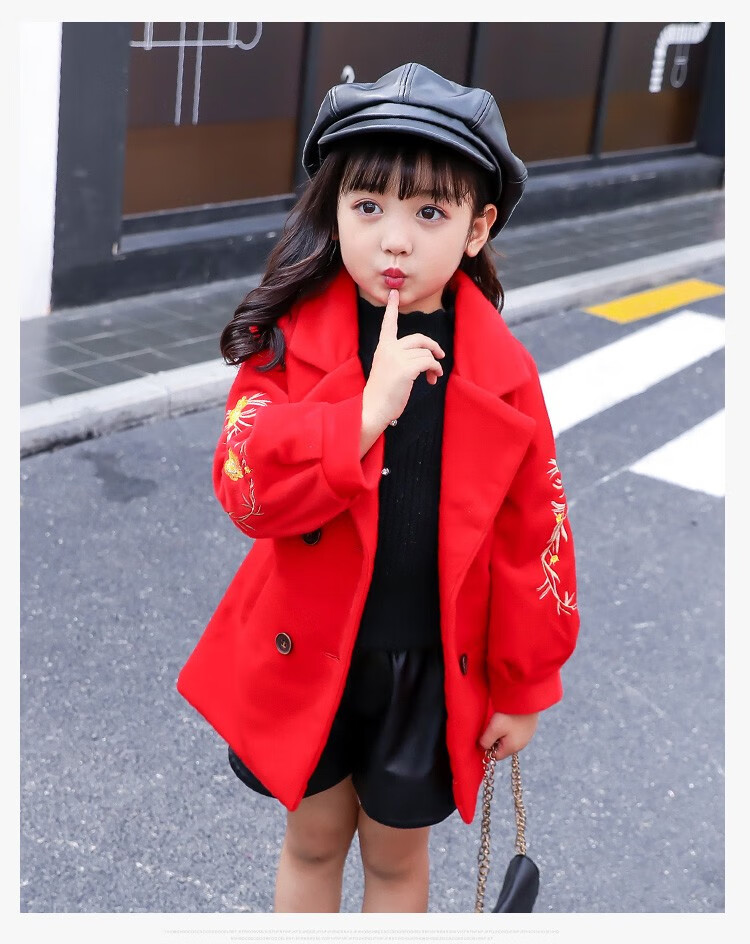 童装新款韩版女童外套时髦洋气中小童加厚秋冬装宝宝过年新衣潮 红色