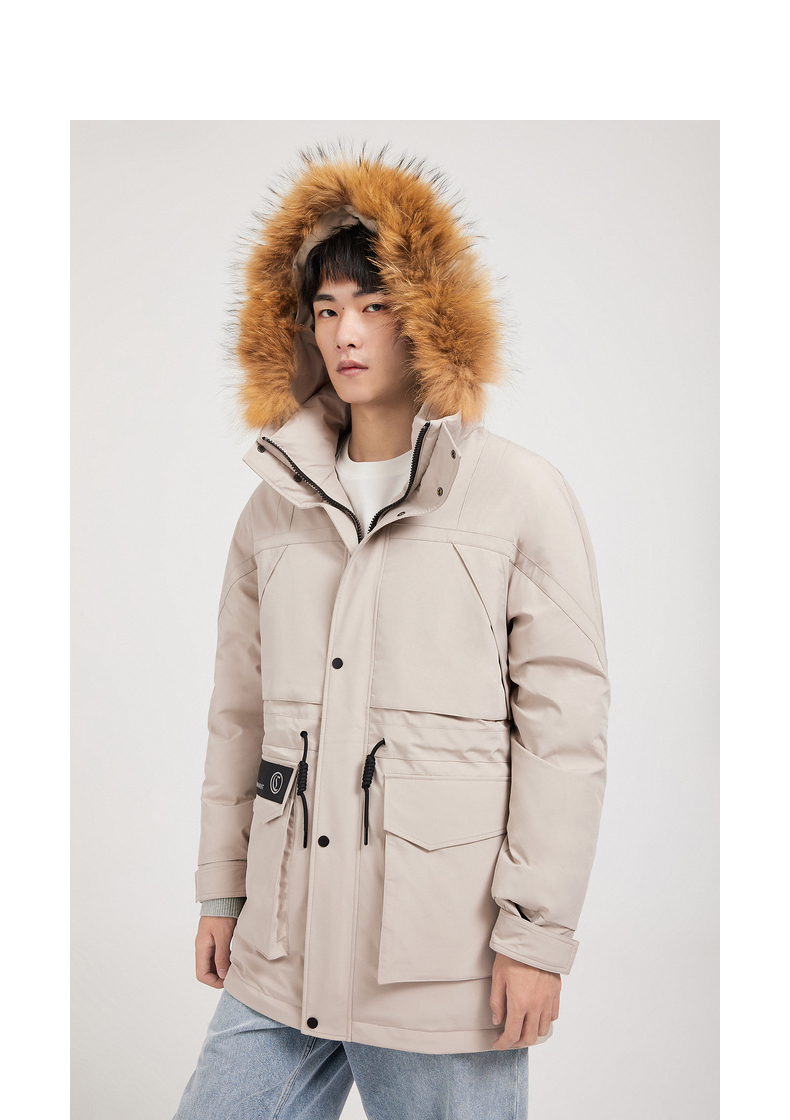 cabbeen卡宾男装工装羽绒服男士大衣外套男士2021冬新款潮流拼接上衣