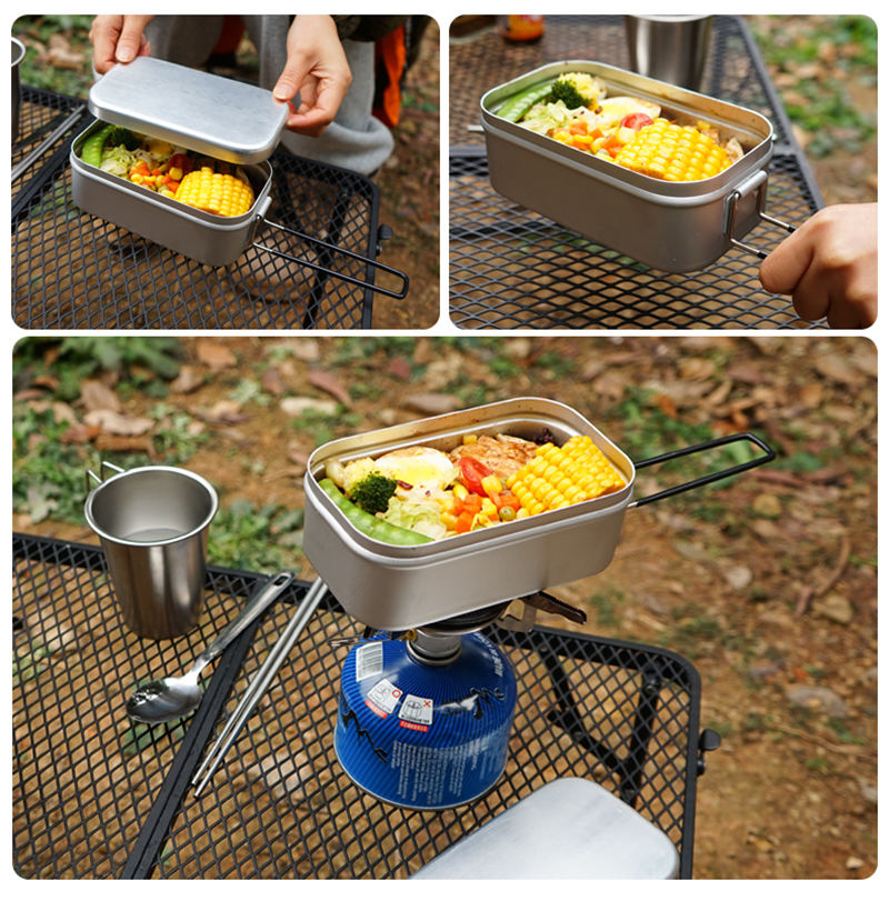 折叠把手铝制便当盒户外轻量便携方形食堂打饭盒野炊蒸菜饭盒单独蒸架