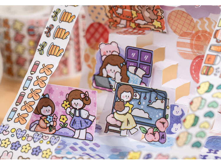 senmu阿果胶带可爱女孩特油和纸胶带整卷分装全套高颜值ins风卡通贴纸