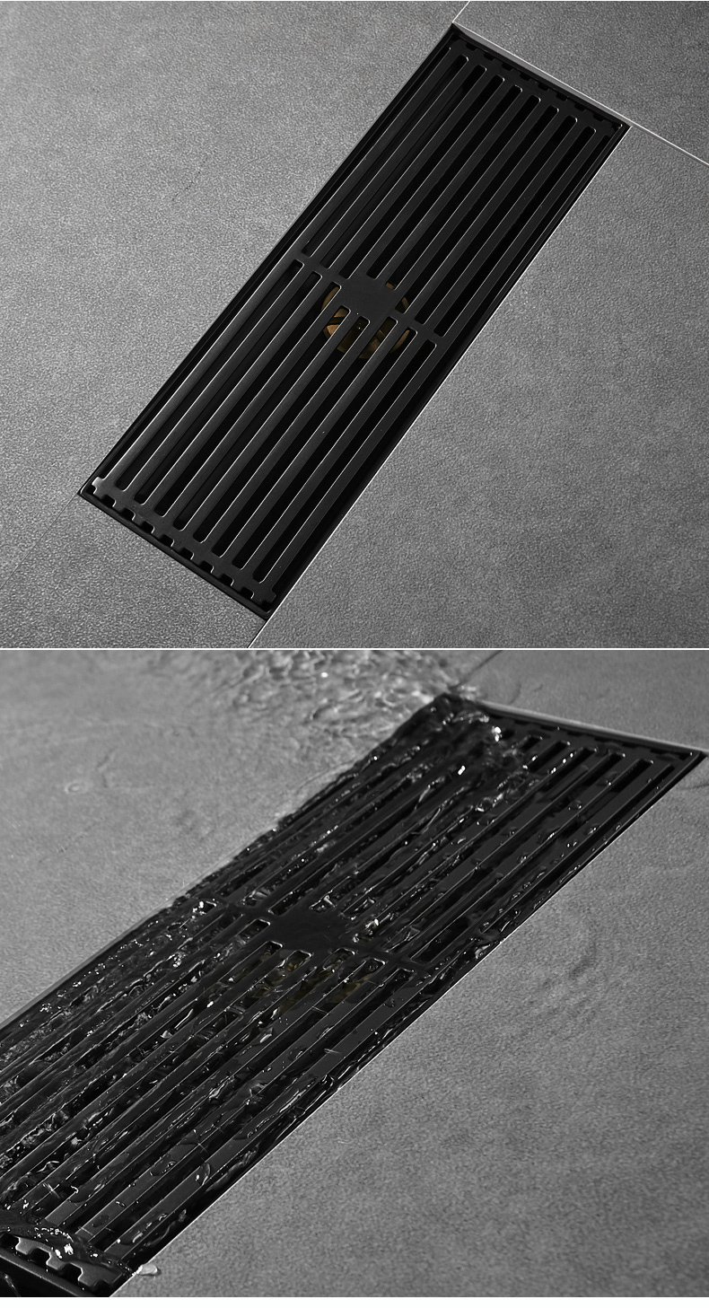 摩尚黑色隐形地漏防臭芯加长浴室淋浴房长方形大排量长条型卫生间方盖