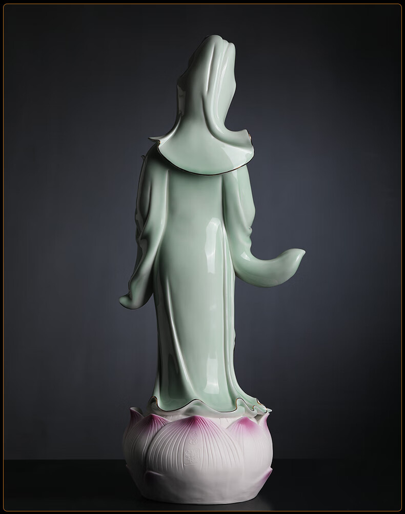 戴玉堂 青瓷观音菩萨佛像摆件 步步生莲陶瓷坐莲观世音娘娘家用供奉