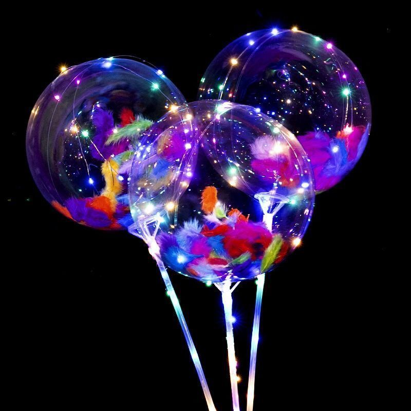 网红波波球透明带灯火发光气球夜光闪光地推卡通儿童球中球 发光电池