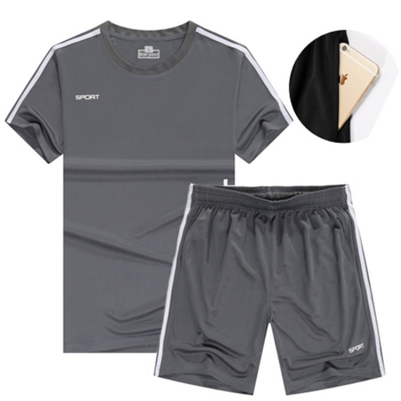 带运费险运动套装男夏季健身短袖男士速干跑步宽松休闲运动服白色4xl