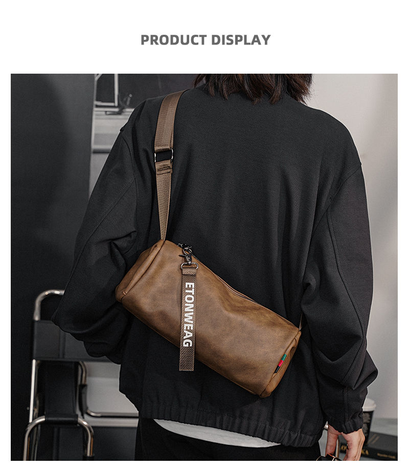 单肩包男包休闲圆筒包小包包潮牌背包青年潮流休闲斜挎包 绿色【图片 