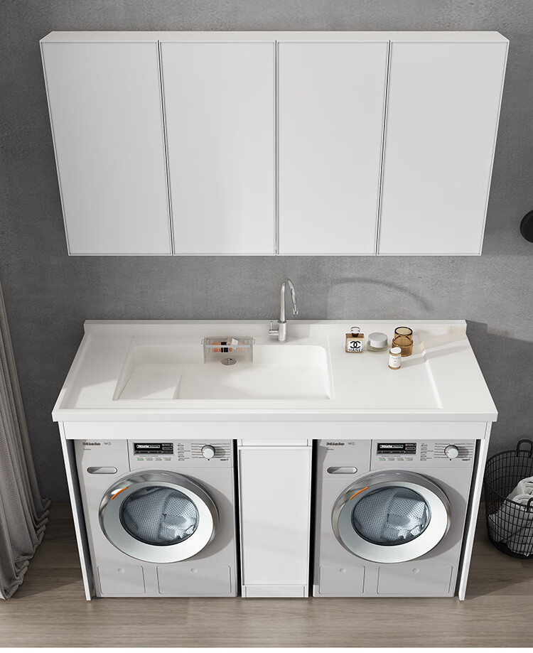 焱思泰洗衣机伴侣定制阳台双洗衣机柜子带搓板组合太空铝洗衣柜一体
