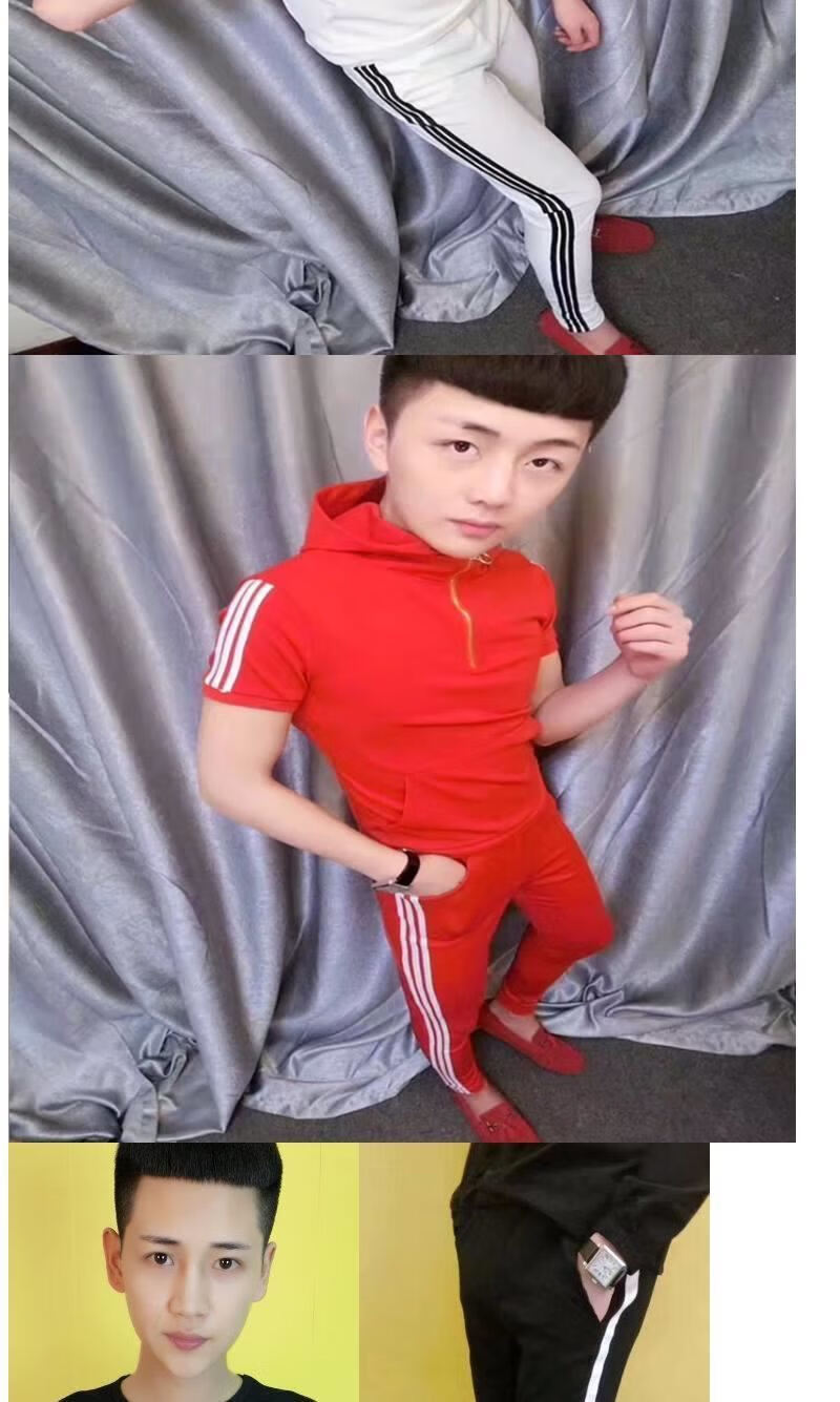 旺仔套装男精神小伙紧身夏天衣服网红甩头耍酷专用时尚潮流桖短袖 b19