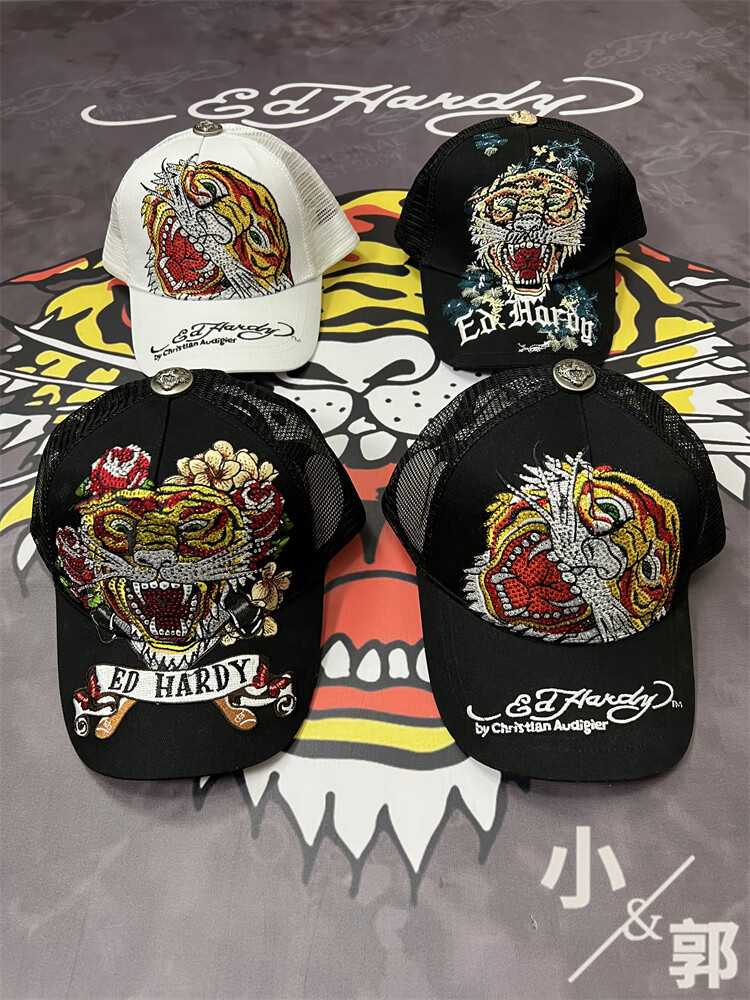 psax潮牌ed埃德哈迪潮牌烫钻刺绣老虎头夏季新款棒球帽男女同款透气