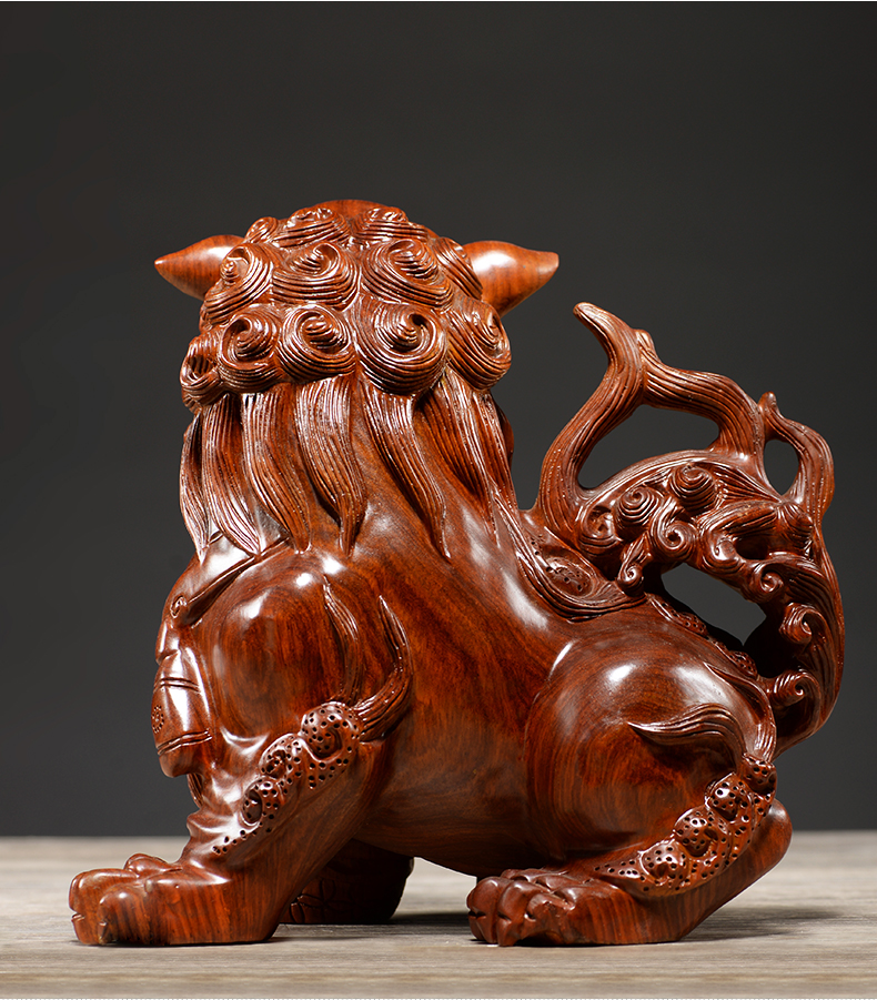 曹堂花梨木雕狮子摆件实木雕刻舞狮办公室家居客厅装饰红木工艺品