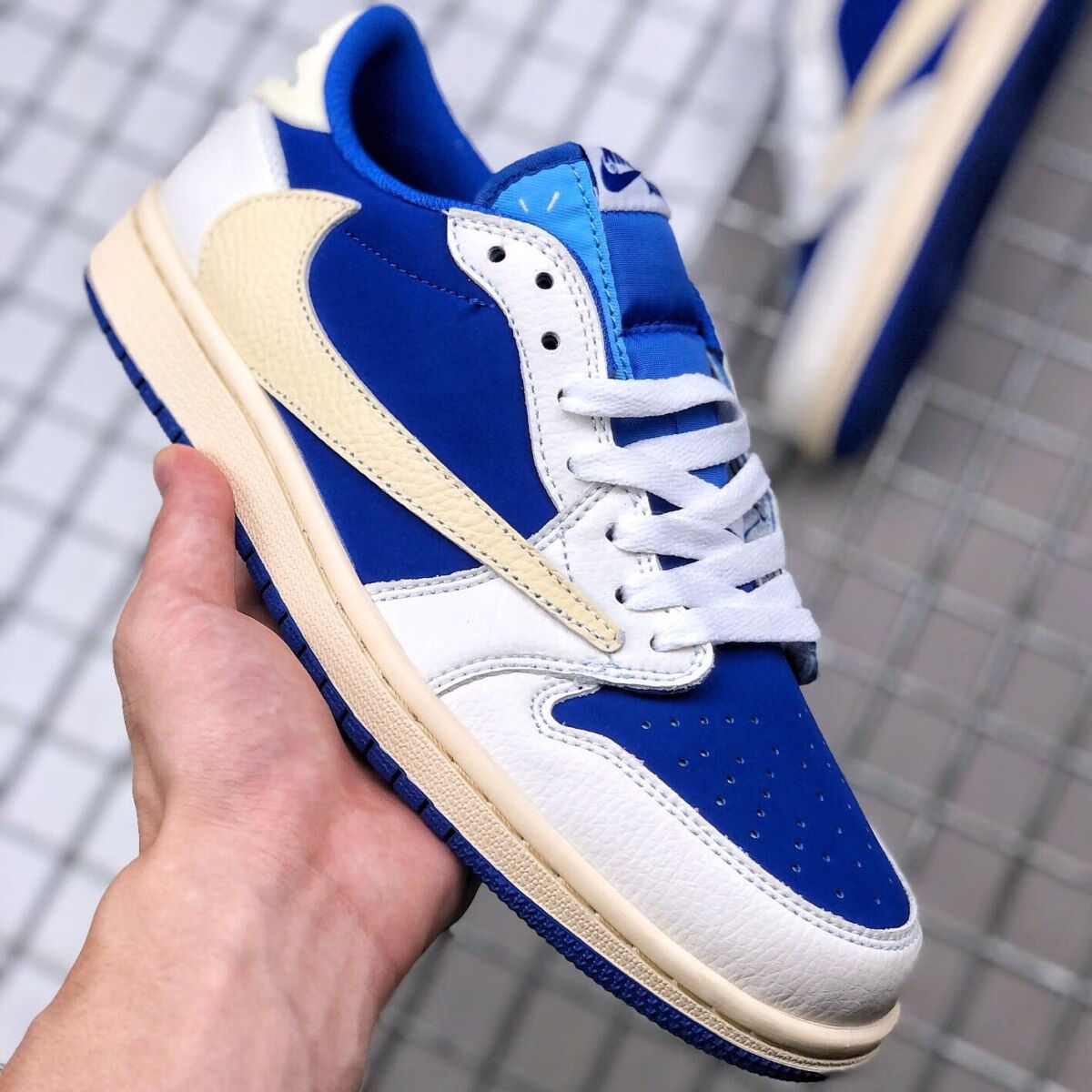 纯原aj1 lowog 乔1倒钩反钩鬼脸低帮篮球鞋男女款板鞋莆田 蓝色 36