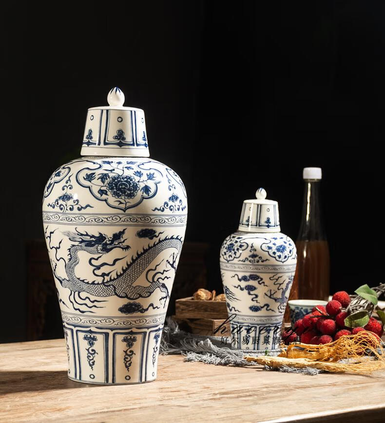 摆件元青花将军罐空瓶1-10斤装陶瓷酒缸具壶酒瓶酒坛茅台瓶型青花瓷龙