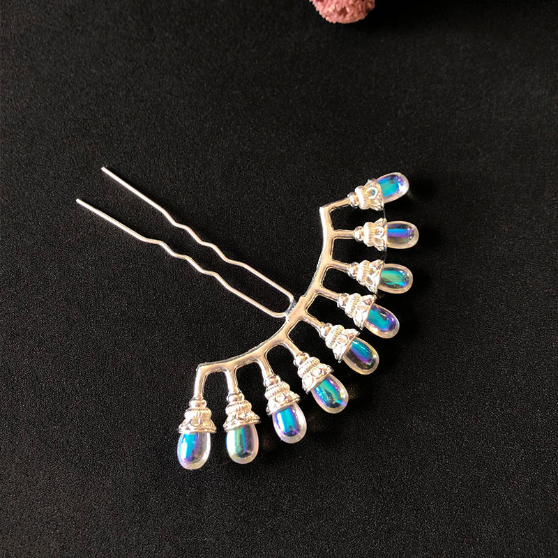 冠套装珍珠排钗排簪珠钗发钗簪子明制古装配饰金色五珠仿珍珠一对合金