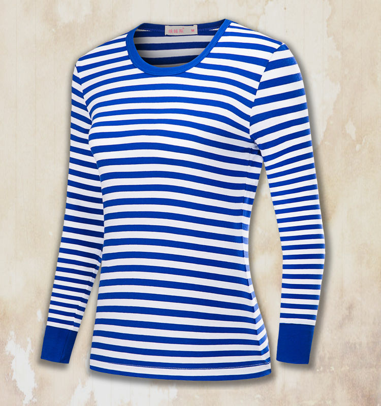 国货海魂衫长袖t恤男女装经典蓝白条纹修身体恤情侣海军风打底衫 天