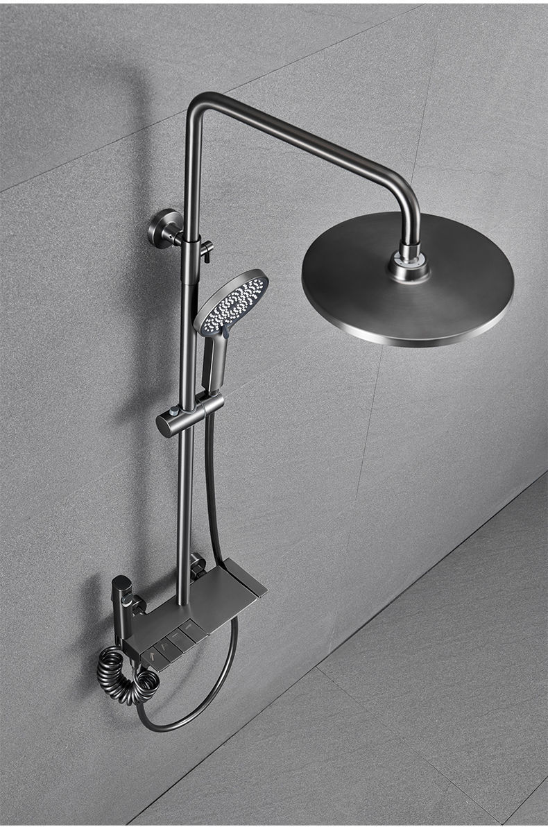 钢琴键盘花洒枪灰色钢琴按键淋浴套装卫生间枪灰四档沐浴增压手持喷头