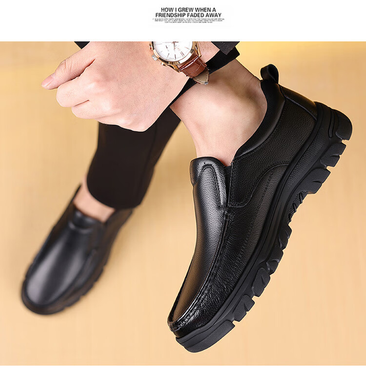 EGCHI Business Casual Leather Shoes for Men, Slip-On, Top-Grain Cowhide, Work Shoes J1667 Black Size 38 8