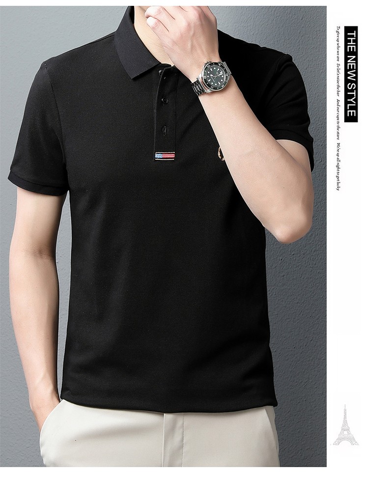 老爷车纯棉中年男士短袖t恤男夏季新款中老年男装4050岁爸爸翻领刺绣